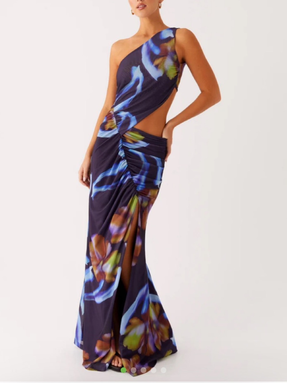 peppermayo zanzibar One-Shoulder Navy Floral Cutout Maxi Dress